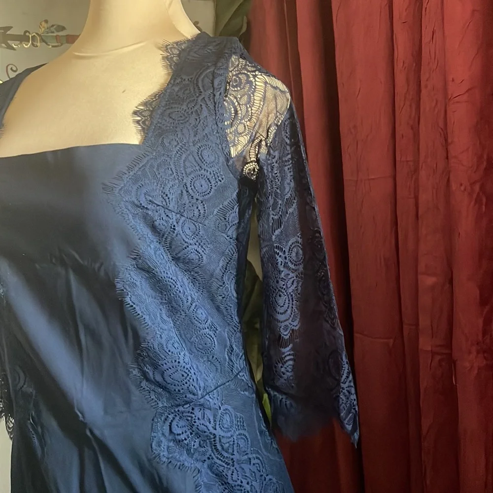 Missmay Retro Gorgeous City Stretchy Navy Blue Lace Bodycon Dress size medium* - Picture 12 of 15